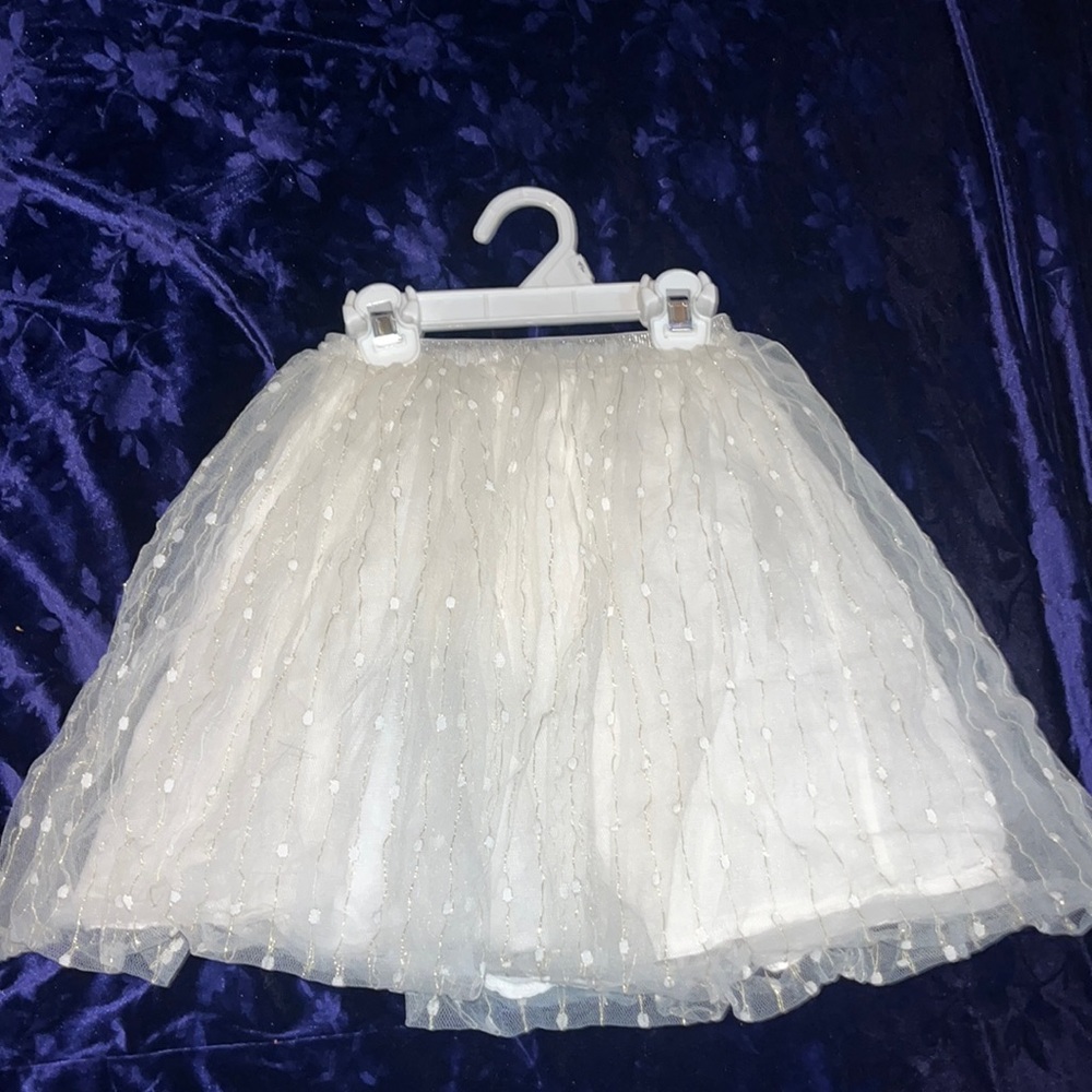 Girls white with Gold layered tulle skirt